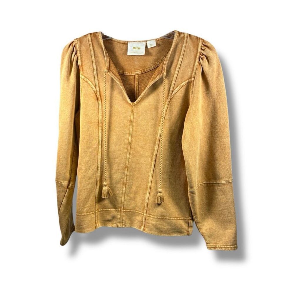 Maeve Anthropologie Sweatshirt Top in Acid Mustard Tie Close with Tassels Size S